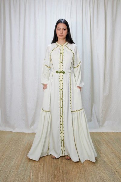 EMBROIDERED OFF-WHITE PLAIN VISHY DRESS
