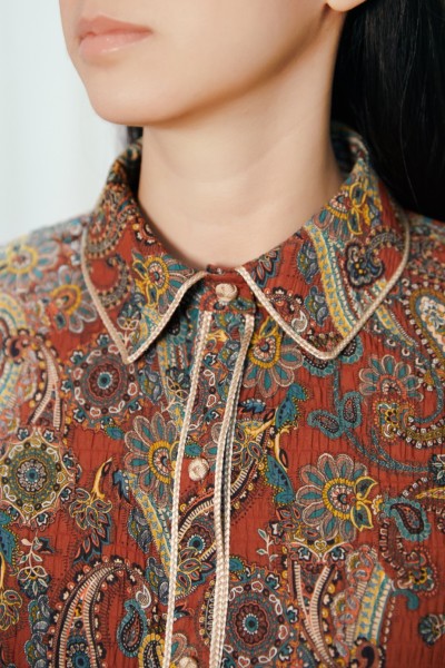 ASYMETRIC TERRACOTTA PAISLEY FOLK DRESS